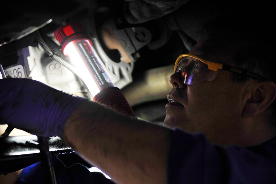 Yoshihiko Yanagiya, 35th Logistics Readiness Squadron foreman, changes the fuel filter on a government vehicle at Misawa Air Base, Japan, April 2, 2015. The change was part of the vehicle’s scheduled maintenance. All government vehicles and equipment are required to be regularly maintained and each are provided with scheduled upkeep to ensure efficiency. (U.S. Air Force photo by Senior Airman Jose L. Hernandez-Domitilo/Released)