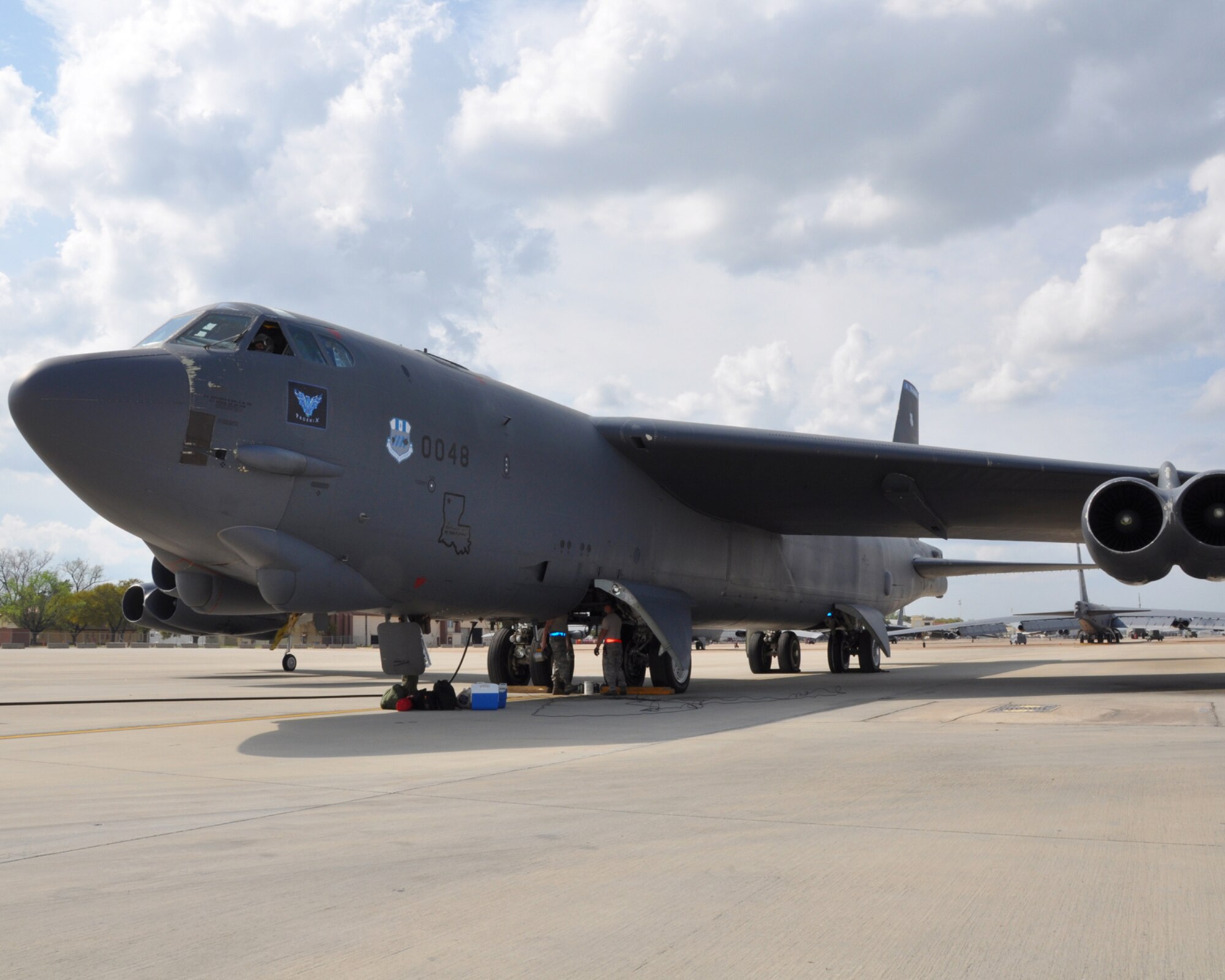 2nd Bomb Wing maintenance personnel ready a B-52 Stratofortress named the “Phoenix” at Barksdale Air Force Base, La, for flight in participation in the Total Force Integration mission “Polar Growl”. These exercises are conducted in coordination with Geographic Combatant Commands, military services, and agencies to deter strategic attacks against the U.S. and its Allies and partners. This long range exercise takes place over the Arctic and North Sea regions. (U.S. Air Force photo by Master Sgt. Laura Siebert/Released)