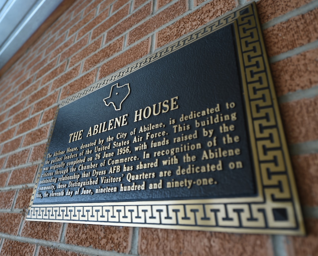 The Abilene Chamber of Commerce donated the Abilene House to house distinguished visitor during their stays at Dyess Feb. 4, 2015, at Dyess Air Force Base, Texas. The citizens of Abilene raised the money through the Chamber of Commerce and completed The Abilene House on June 26, 1956. (U.S. Air Force photo by Airman 1st Class Alexander Guerrero/Released) 