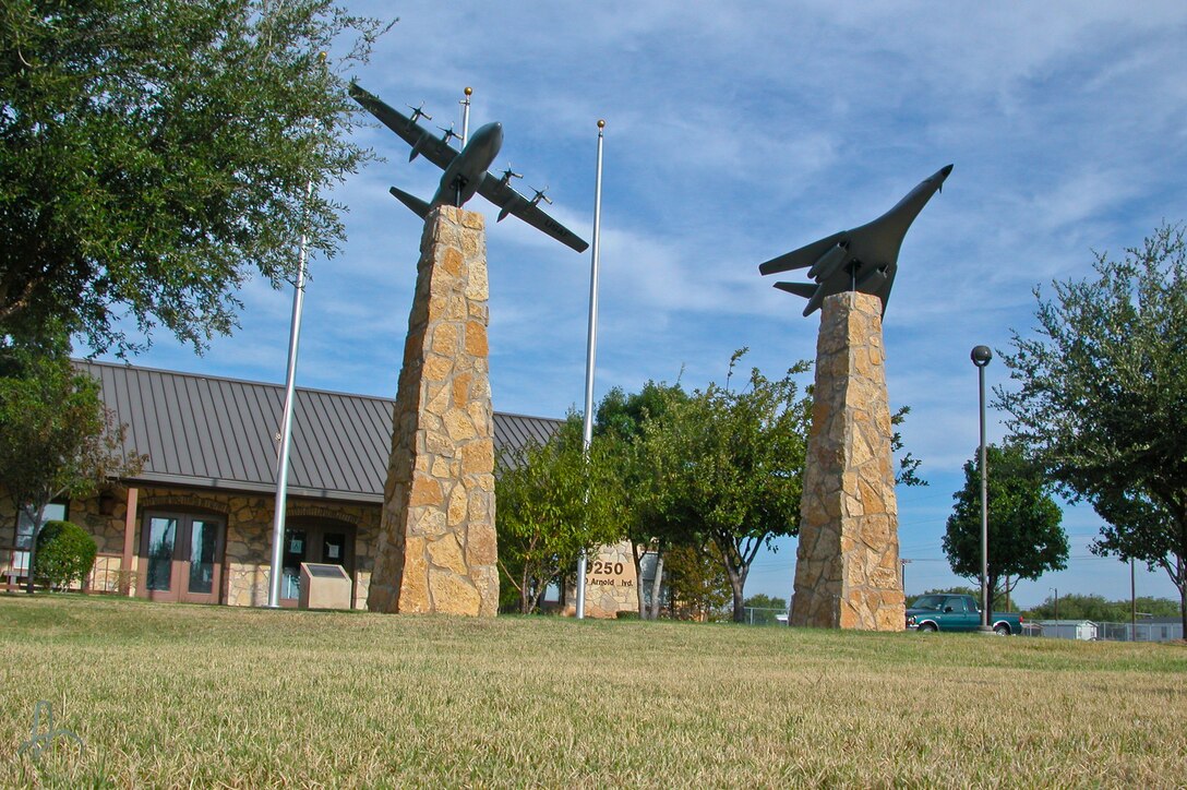 In November of 2002, the community of Abilene funded the installation of a 1/15 model B-1B Lancer and C-130H Super Hercules. (Courtesy Photo)