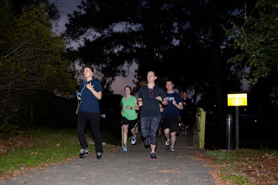 A group of Airmen run the April Fool’s 5k April 1, 2015, at Moody Air Force Base, Ga. Moody hosts 5ks throughout the year to celebrate various holidays. (U.S. Air Force photo by Senior Airman Sandra Marrero/Released)
