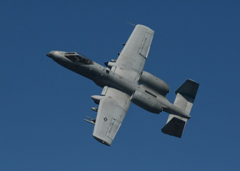 A U.S. Air Force A-10 Thunderbolt II assigned to the 354th Expeditionary Fighter Squadron flies during a theater security package deployment at Campia Turzii, Romania, April 1, 2015. The aircraft will forward deploy to locations in Eastern European NATO countries as part of the TSP. (U.S. Air Force photo by Staff Sgt. Joe W. McFadden/Released)