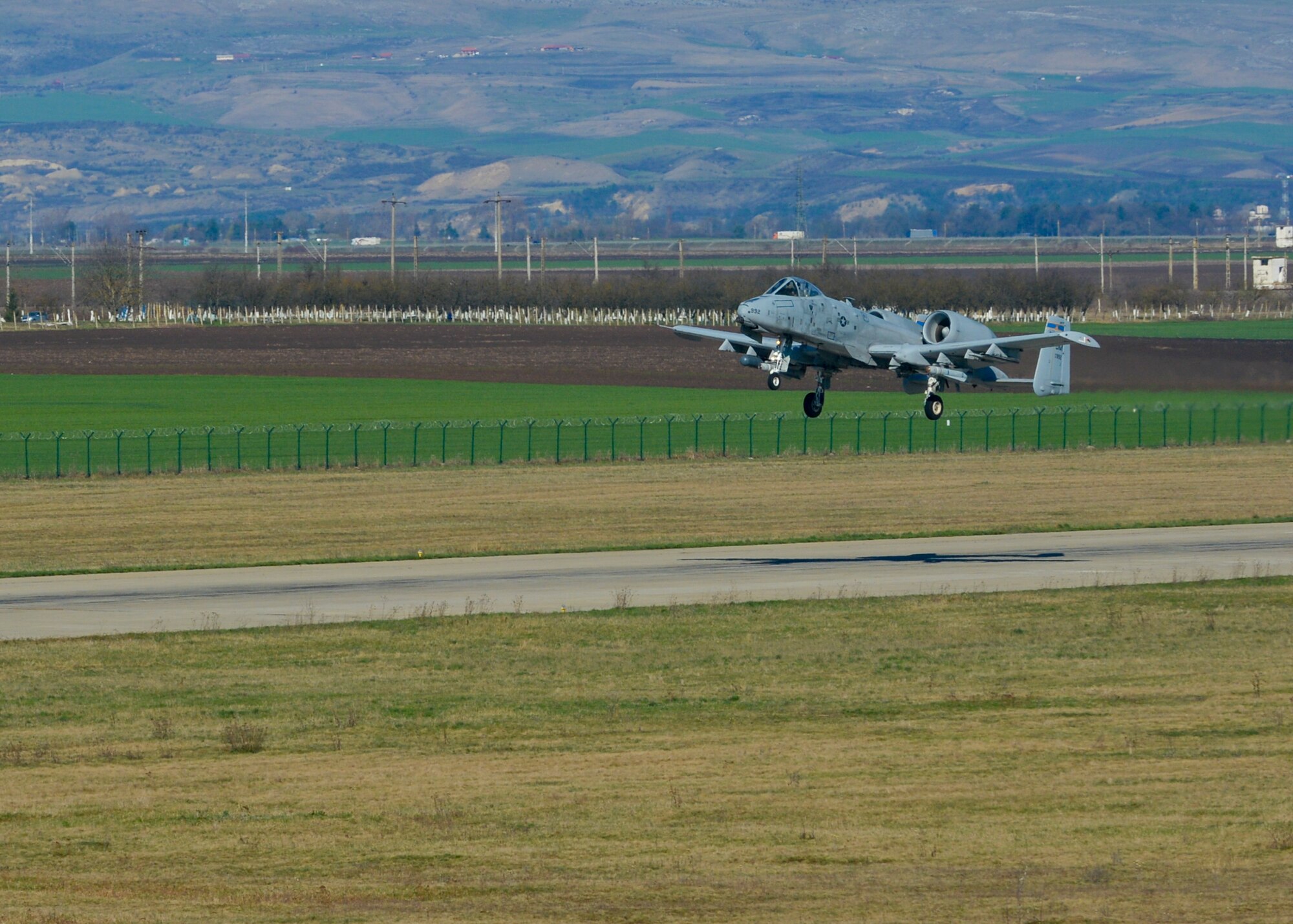 A U.S. Air Force A-10 Thunderbolt II pilot assigned to the 354th Expeditionary Fighter Squadron takes off from the flightline during a theater security package deployment at Campia Turzii, Romania, April 1, 2015.U.S. Airmen will conduct training alongside NATO allies to strengthen interoperability and demonstrate U.S. commitment to the security and stability of Europe.  (U.S. Air Force photo by Staff Sgt. Joe W. McFadden/Released)