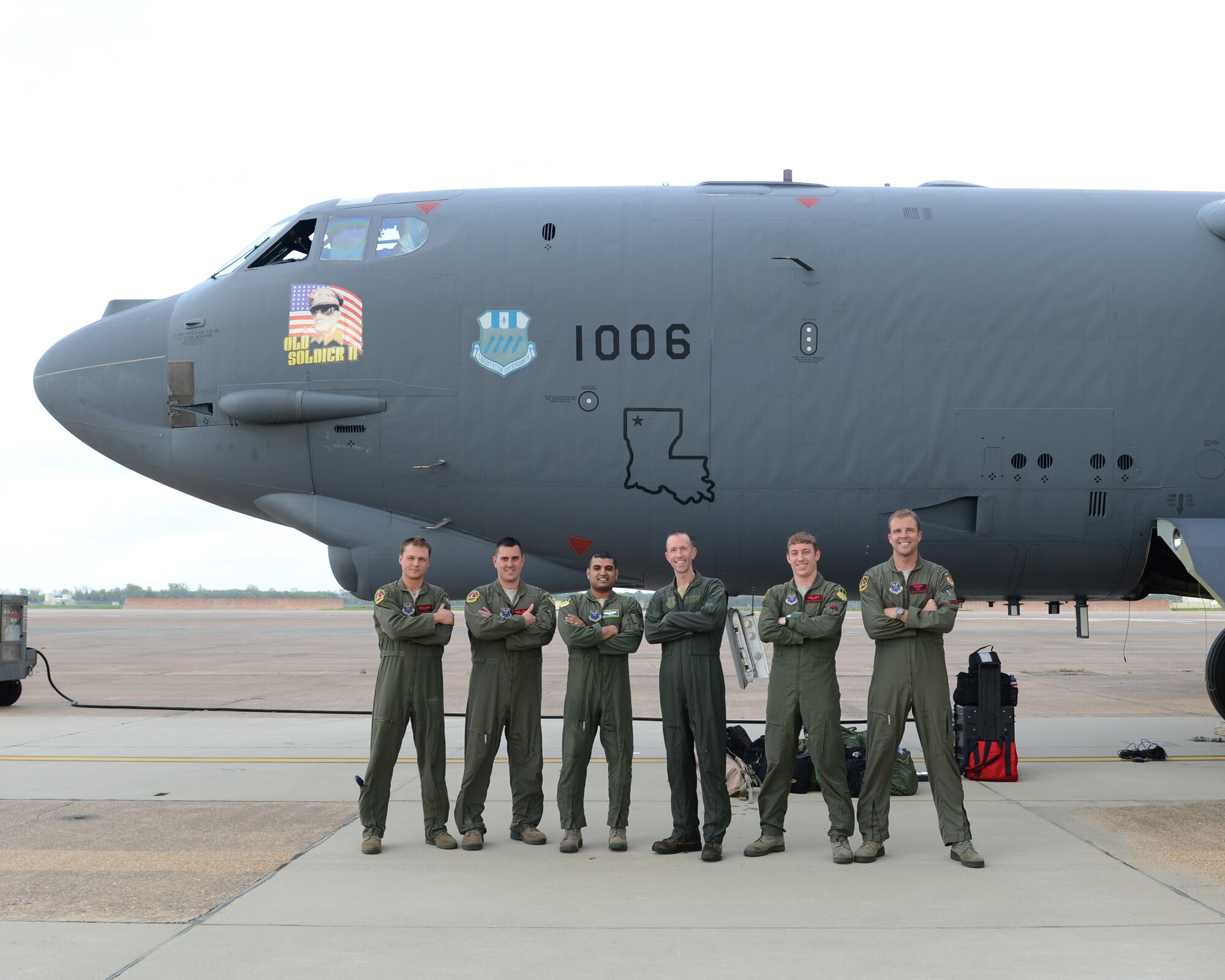 Col. Leland Bohannon, 2nd Bomb Wing vice commander, poses with his aircrew after his "fini flight" on Barksdale Air Force Base, La., April 1, 2015. Bohannon served as the 2nd BW vice commander from July 2013 to April 2015. Bohannon is a command pilot with more than 3,100 hours in the B-52H Stratofortress, B-2A Spirit and C-5 Galaxy. (U.S. Air Force photo/Senior Airman Benjamin Gonsier)