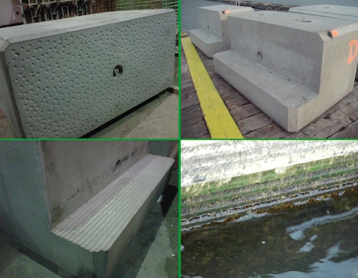 Photo collage of the engineered blocks to be used for operation and maintenance work on the Cleveland Harbor Green Breakwater Project, Cleveland, OH
