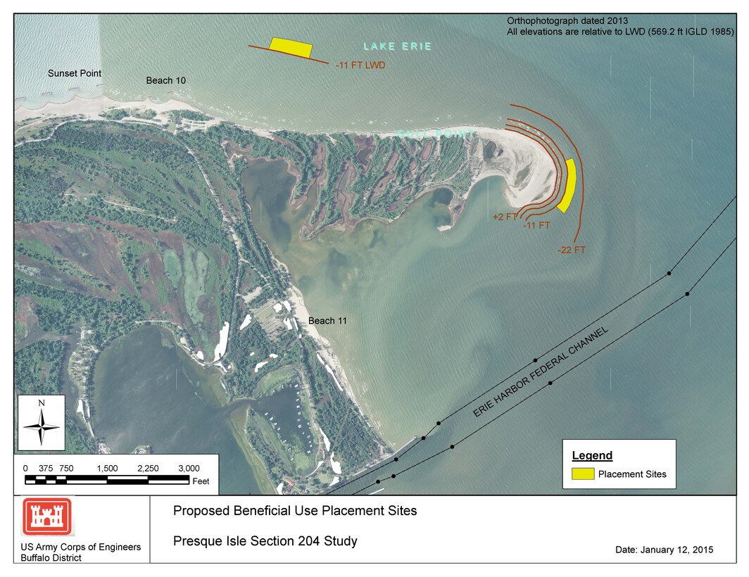 Proposed near-shore placement site of dredged sediment at Gulf Point, Presque Isle Bay, PA