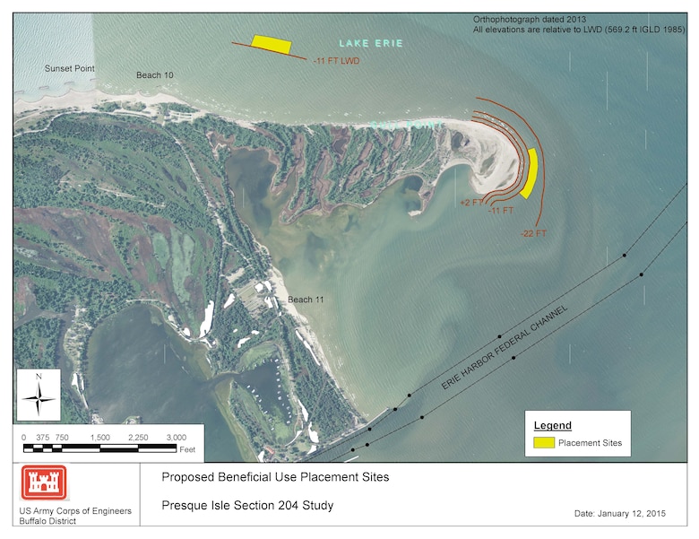 Proposed near-shore placement site of dredged sediment at Gulf Point, Presque Isle Bay, PA