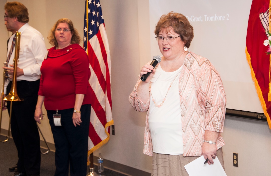 WINCHESTER - Mary Powell, the Federal Women’s Program manager, addresses the audience at the Women’s History Month observance and luncheon March 31. 