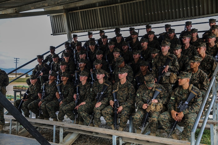 Recruits of Golf Company, 2nd Recruit Training Battalion, learn the fundamentals of shooting the M16-A4 Service Rifle during Grass Week at Edson Range, Marine Corps Base Camp Pendleton, March 18. Recruits had the week to learn and practice the fundamentals of the rifle to ensure they are confident for the live-fire qualification. 