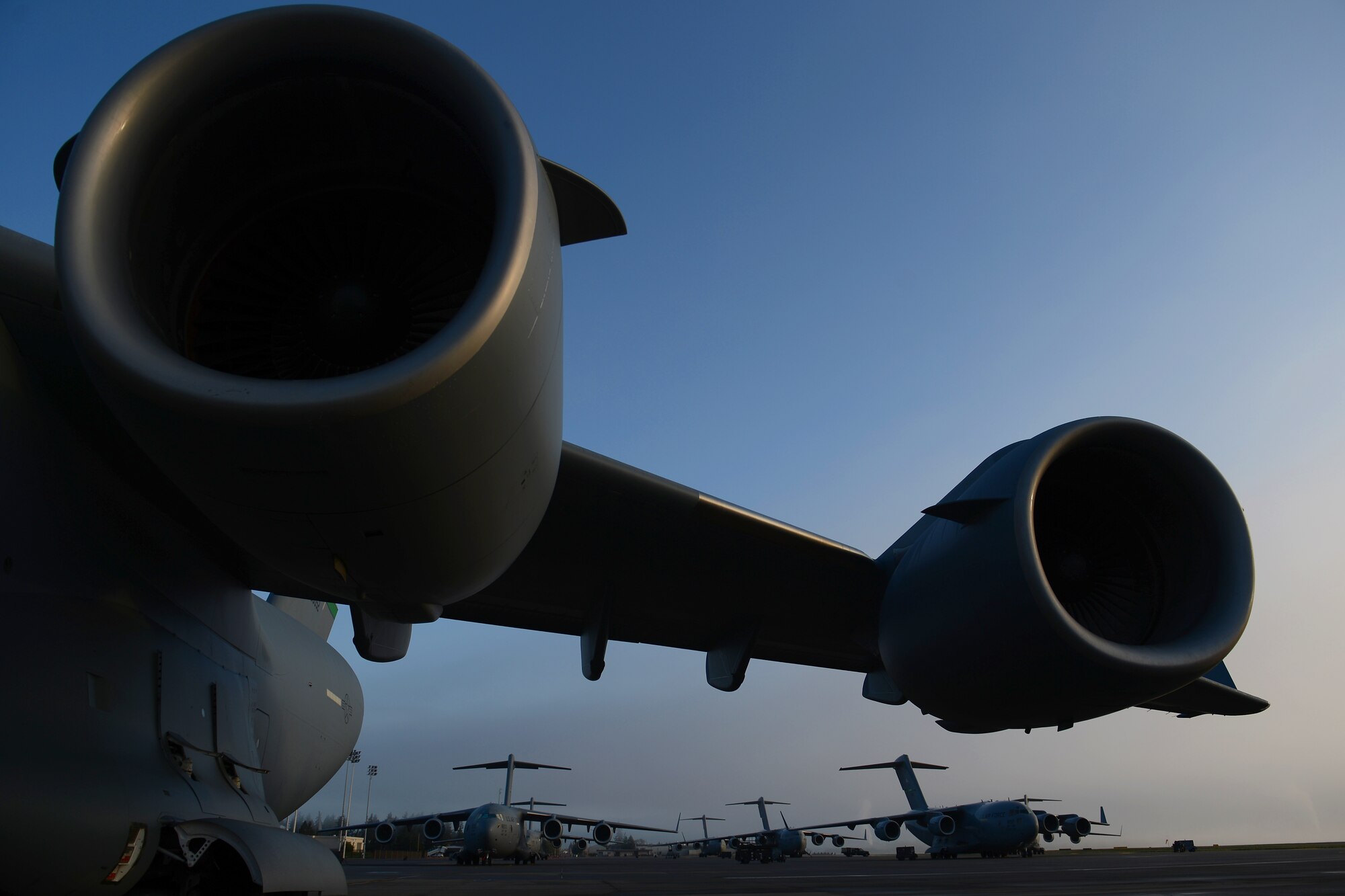 A C-17 Globemaster III from the 62nd Airlift Wing is prepared for a mission April 2, 2015 at Joint Base-Lewis McChord, Wash. The C-17 crew conducted aerial refueling training as well as training on Semi Prepared Runway Operations at Fort Hunter Liggett, Calif. (U.S. Air Force photo/ Staff Sgt. Tim Chacon)