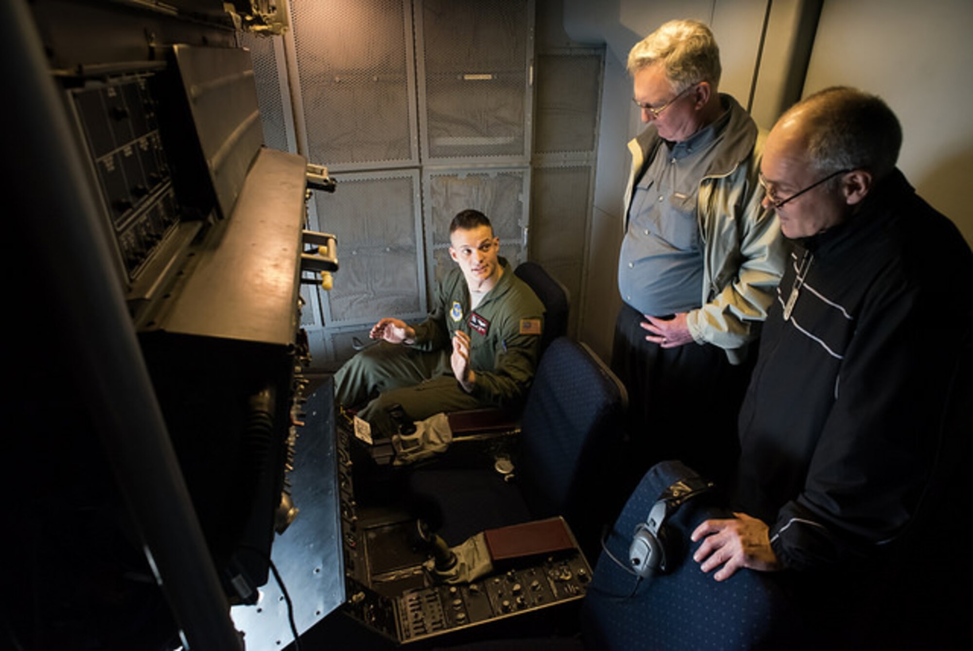 Honorary commanders learn about KC-10 aircraft refueling procedures March 26, 2015, on Joint Base McGuire-Dix-Lakehurst, N.J. The honorary commander program encourages an exchange of ideas and experiences between key civilian leaders of the surrounding communities and JB MDL leaders. (U.S. Air Force photo by Russ Meseroll/Released)