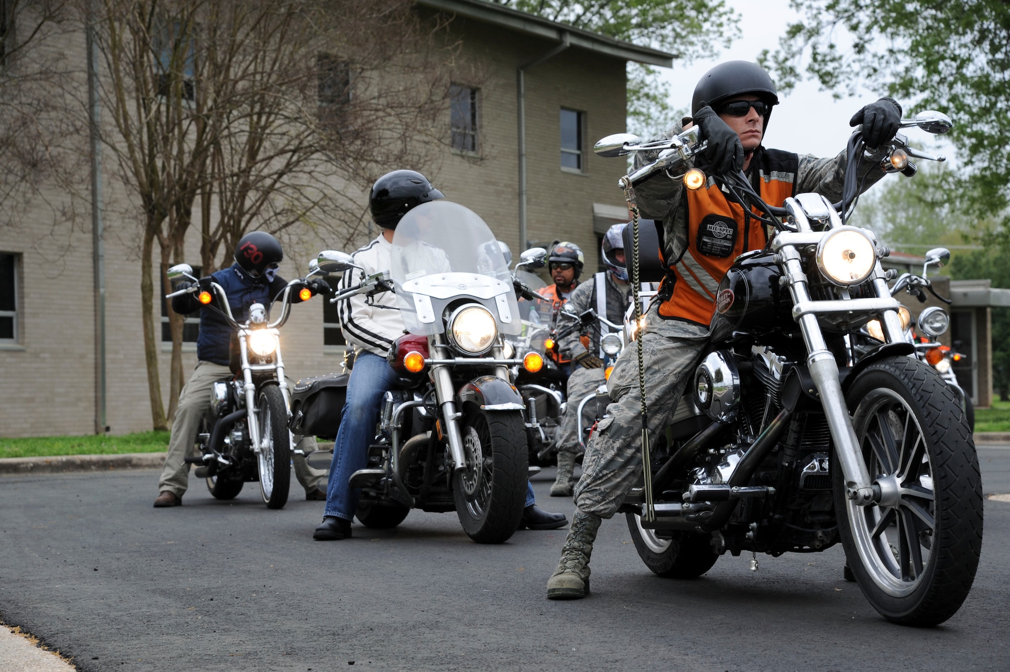 Motorcycle enthusiasts prepare to participate in the 4th Annual Thunder on the Bayou event on Barksdale Air Force Base, La., April 3, 2015. To prevent mishaps, riders rode in different packs based on experience level and motorcycle category. (U.S. Air Force photo/ Senior Airman Jannelle Dickey)