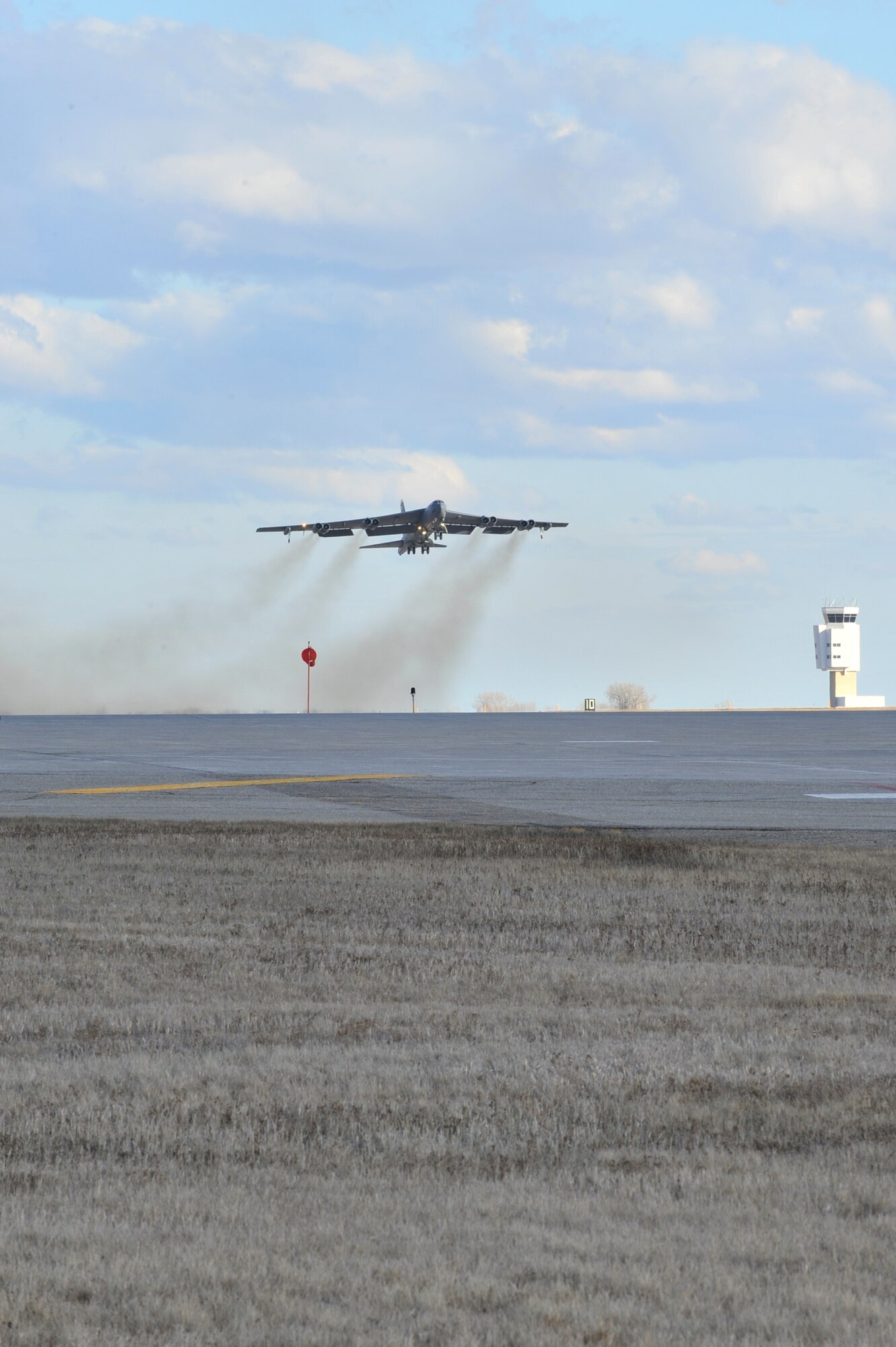 A B-52H Stratofortress assigned to the 5th Bomb Wing takes off from Minot Air Force Base, N.D., April 1, 2015. The training mission, coined “POLAR GROWL”, aims to support bomber training requirements, ensuring global strike capabilities are flexible, credible and responsive to various threats. (U.S. Air Force photos/Senior Airman Malia Jenkins)  