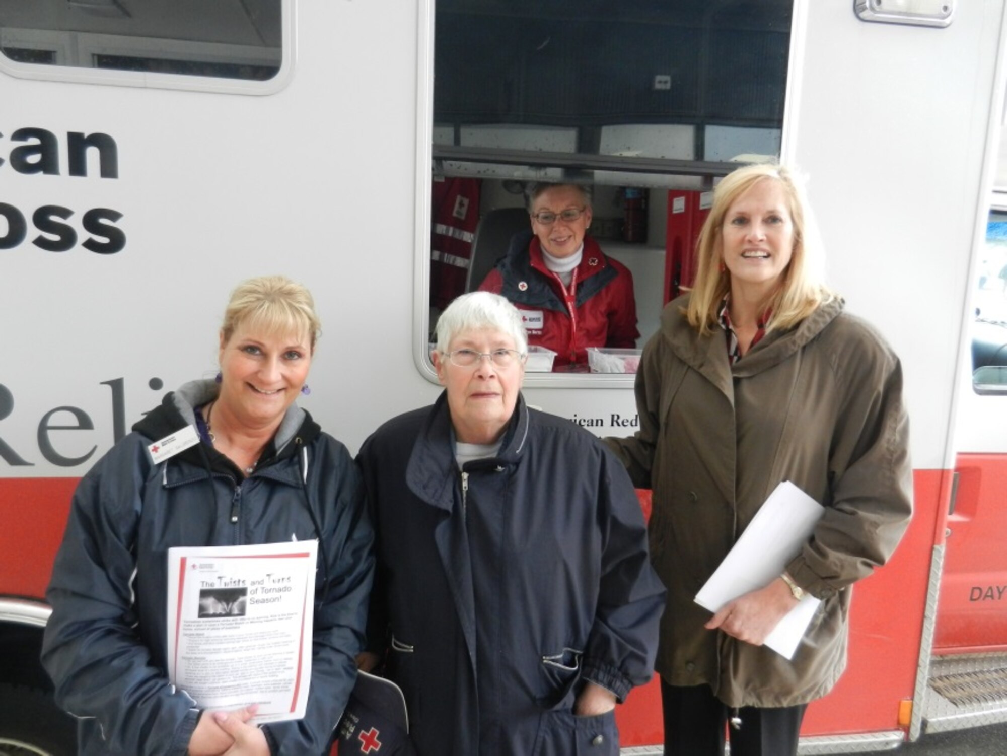 Representatives from the Dayton Chapter of the American Red Cross visited Wright-Patterson Air Force Base on March 26 with an Emergency Response Vehicle. Left to right are Margaret Delorenzo, Loretta Johanson, Carolyn Burns and Laura Seyfang. (Contributed photo)  
