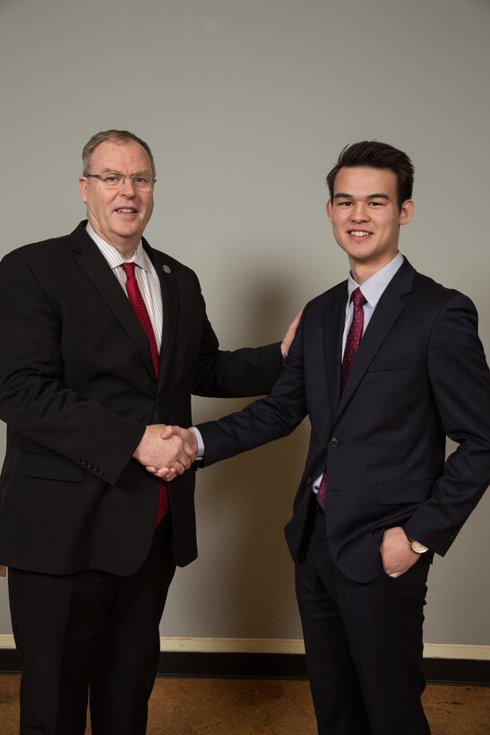 David Neaverth, Senate Youth Program Delegate, poses for a picture with Deputy Secretary of Defense Robert O. Work in Washington D.C. in March. Neaverth was one of only 104 high school students chosen for the program.  