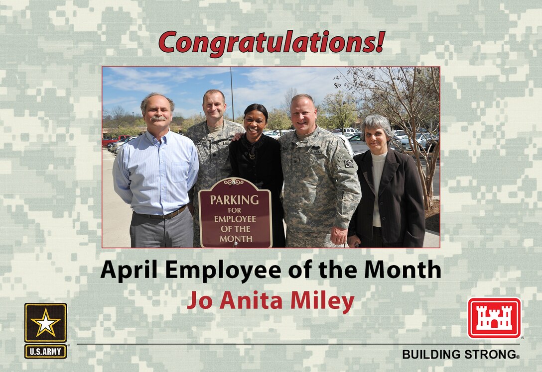 Congratulations to Huntsville Center's April Employee of the Month Jo Anita Miley, who works in the public affairs office.