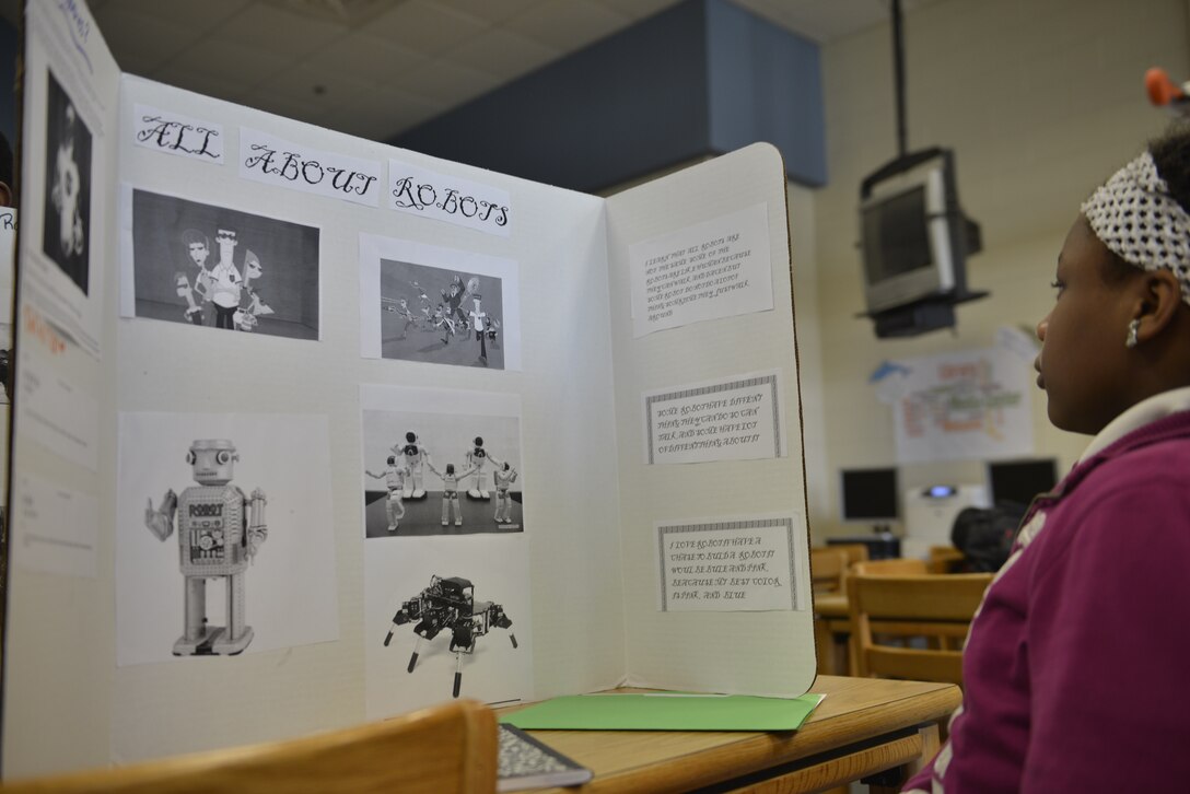 Starbase student Jabria reviews her project before a robotics presentation at DeRenne Middle School’s Starbase session held April 1 in Savannah. Starbase, a Department of Defense educational initiative, was implemented at the school to expose at-risk youth to the science, technology, engineering and math (STEM) disciplines. The program is part of a national current to sculpt a highly educated and skilled American workforce required to compete in the growing globalized workforce.