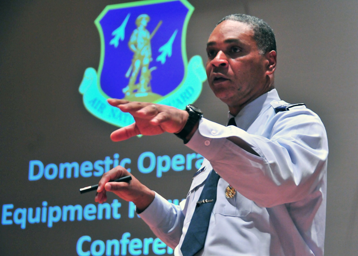 Air Force Maj. Gen. Garry Dean, commander of 1st Air Force and U.S. North American Aerospace Defense Command, addressed nearly 450 Guardmembers during the Air Guard's Domestic Operations Equipment Requirements conference in Baltimore, Md., Aug. 2, 2010.