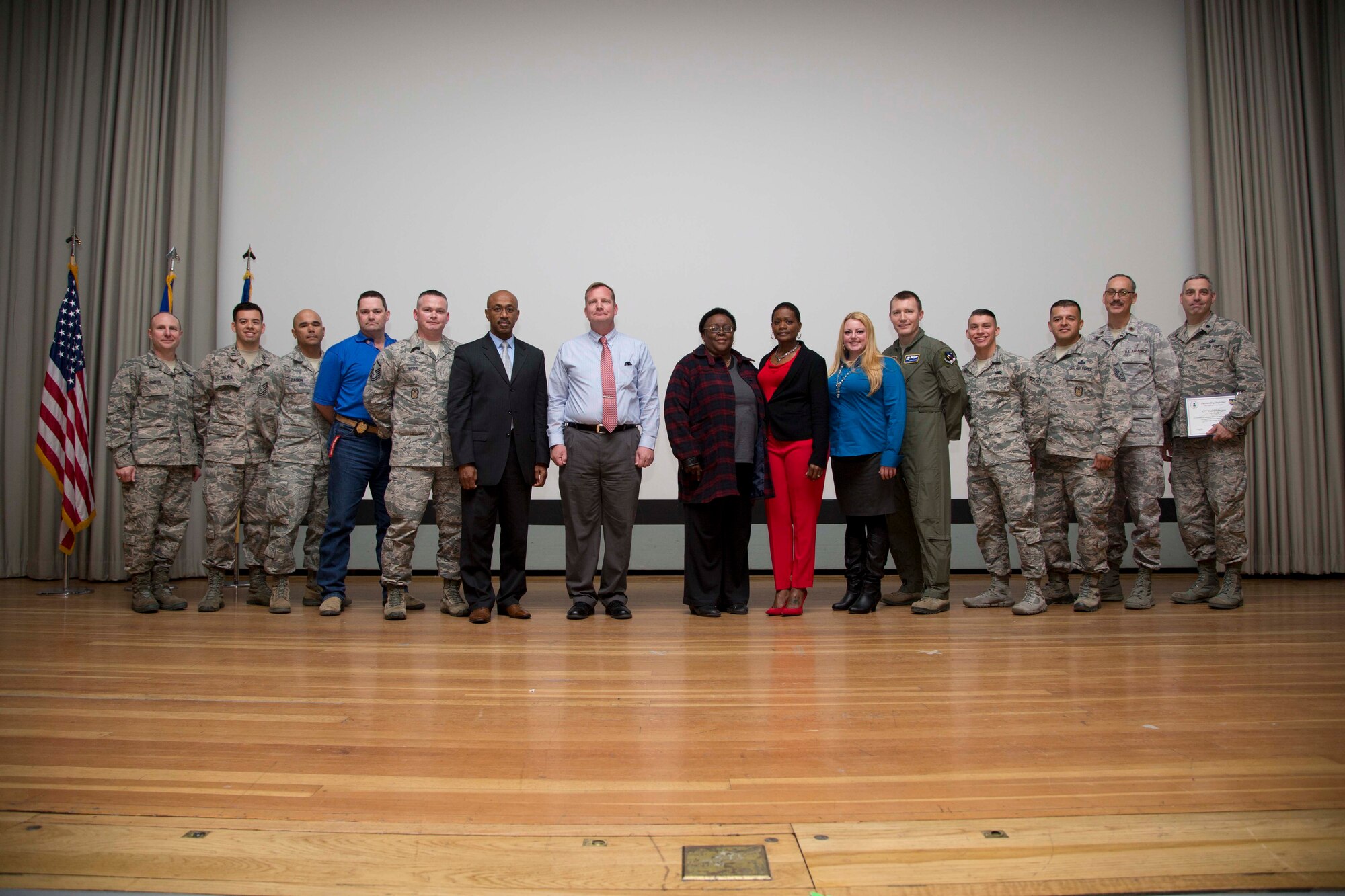 The 412th Test Wing Staff Agency members recognized at the commander's call. (U.S. Air Force photo by Christian Turner)