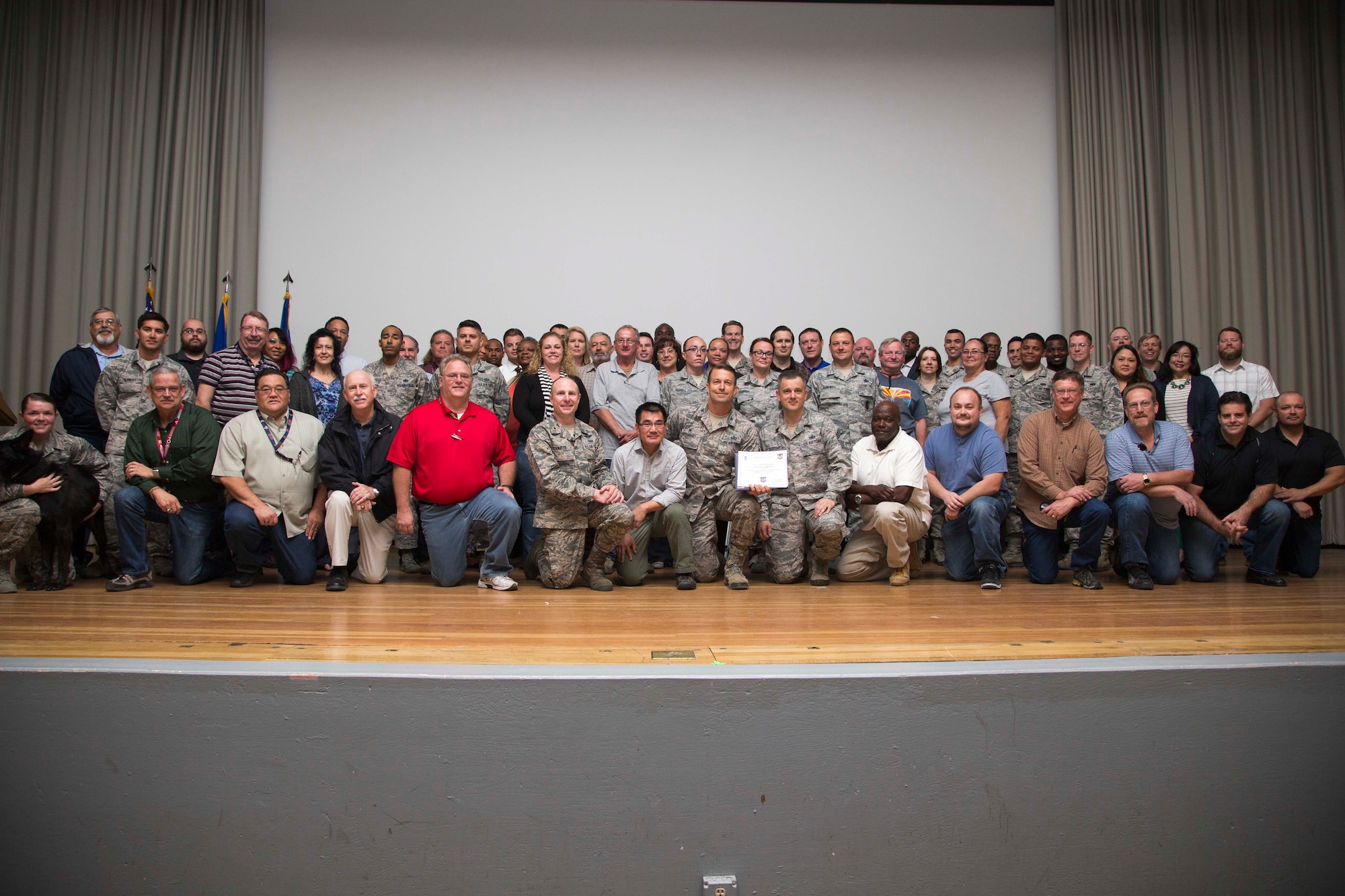 Members of the 412th Mission Support Group recognized for their work during the Unit Effectiveness Inspection April 2. (U.S. Air Force photo by Christian Turner)