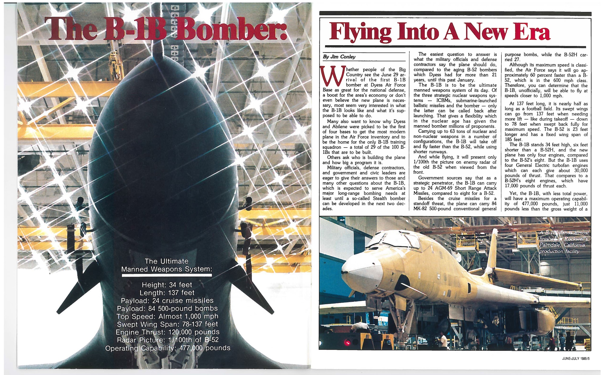 Abilene Magazine’s article written about the B-1B Lancer was one of a series published in its June 1985 collector’s issue. The city of Abilene and the rest of West Central Texas provided overwhelming support for the most modern aircraft in the Air Force’s inventory at the time. Retired U.S. Air Force Col. Morton Langholtz, the B-1 Site Activation Task Force commander from 1983-1985, described how the interest in the B-1 was phenomenal, which continued to strengthen the relationship between the Abilene and Dyess community. (Courtesy photo)

