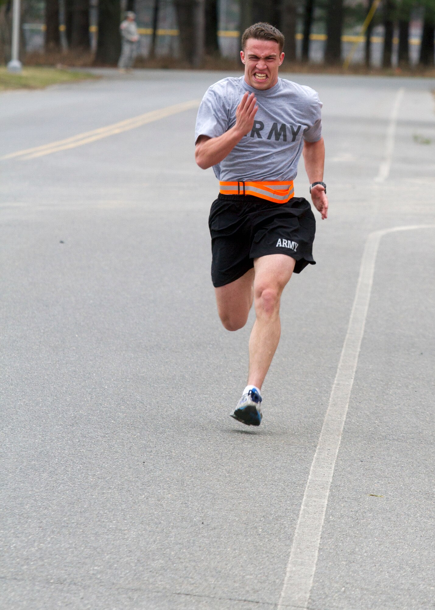 Army Reserve Spc. Kyle Coder, 20 from Murfreesboro, Tenn., completes the two-mile run event during the Army Physical Fitness Test during day one of the 200th Military Police Command???s Best Warrior Competition on March 31 at Joint Base McGuire-Dix-Lakehurst, N.J. Eight warfighters are competing in the weeklong competition held March 31 - April 3 in a variety of physical and mental events to earn the top spot of Best Warrior for Soldier and noncommissioned officer of the year. Coder is a Military Police Soldier assigned to the 450th MP Company. The winners will compete at the Army Reserve Best Warrior Competition held in May. The 200th MPCOM is the largest Department of Defense law enforcement organization with nearly 14,000 Soldiers living in 44 states. (Army Reserve photo by Sgt. 1st Class Mark Bell/released)