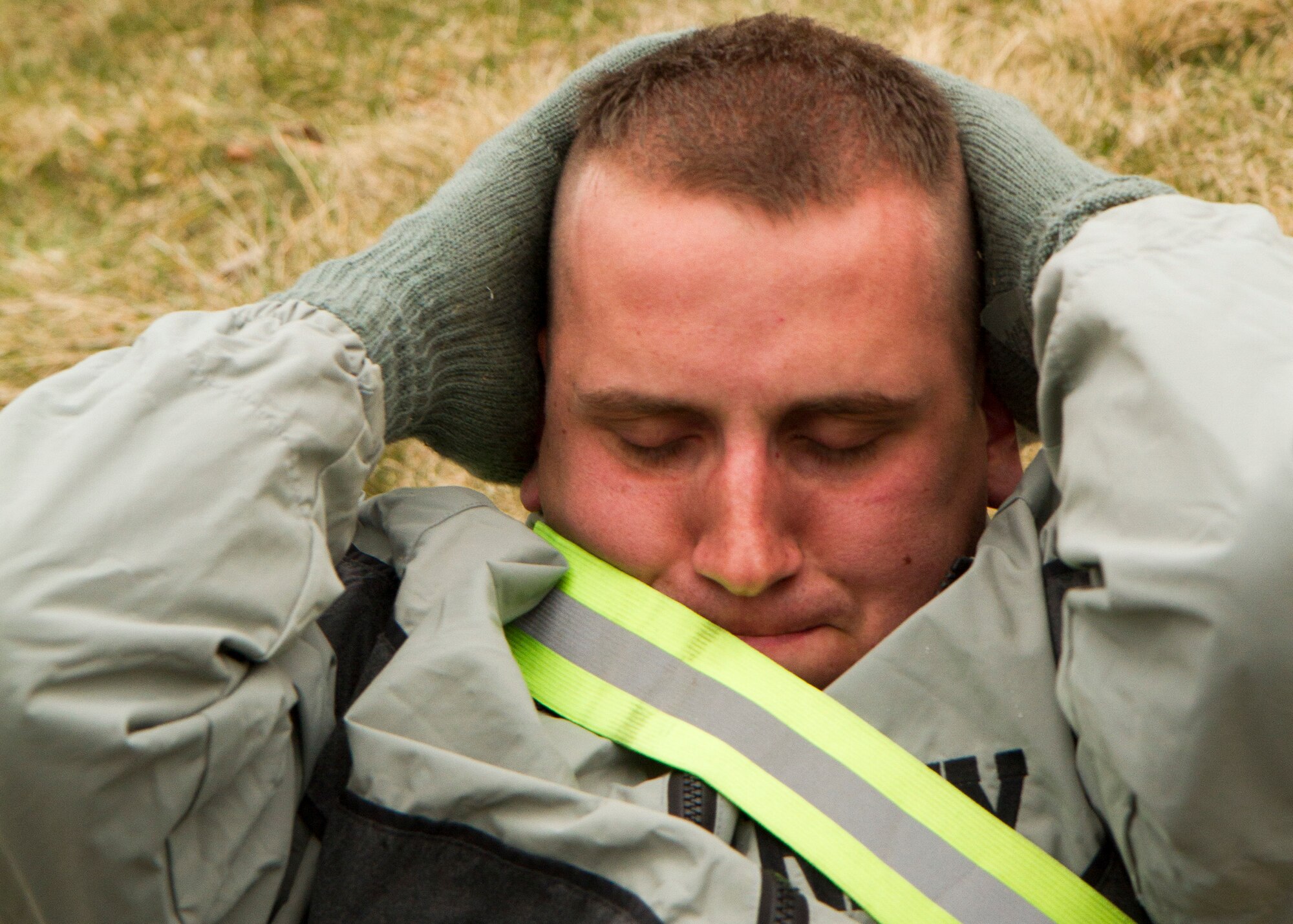 Sgt. Michael Farwig, 24, from Plantation, Fla., completed the situp event during the Army Physical Fitness Test during day one of the 200th Military Police Command???s Best Warrior Competition on March 31 at Joint Base McGuire-Dix-Lakehurst, N.J. Eight warfighters are competing in the weeklong competition held March 31 ??? April 3 in a variety of physical and mental events to earn the top spot of Best Warrior for Soldier and noncommissioned officer of the year. Farwig is a Military Police Soldier assigned to the 810th Military Police Company. The winners will compete at the Army Reserve Best Warrior Competition held in May. The 200th MPCOM is the largest Department of Defense law enforcement organization, with nearly 14,000 Soldiers living in 44 states. (Army Reserve photo by Sgt. 1st Class Mark Bell/released)