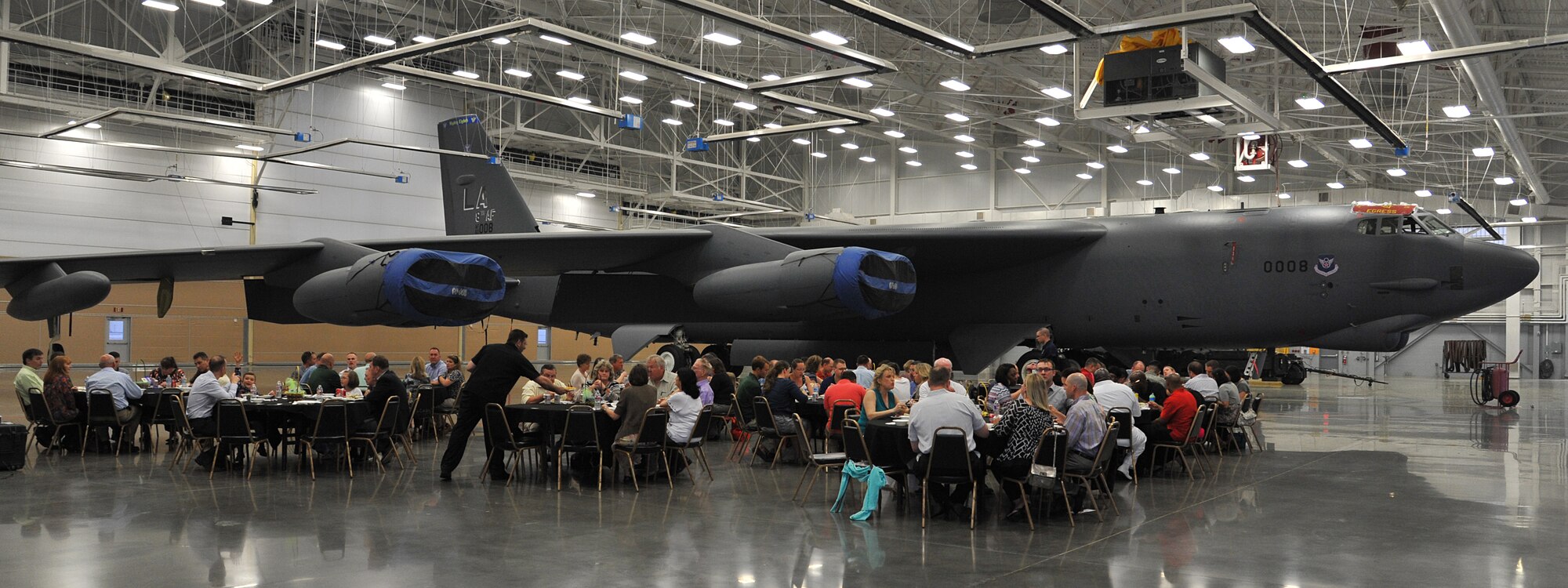Attendees gather at a farewell dinner honoring Col. Leland Bohannon, 2nd BW vice commander, at the Weapons Load Training Facility on Barksdale Air Force Base, La., April 2, 2015. Bohannon was reassigned as commander of the Air Force Inspection Agency at Kirtland Air Force Base, New Mexico. after serving as 2nd BW vice commander from July 2013 to April 2015. (U.S. Air Force photo/ Senior Airman Joseph Raatz)