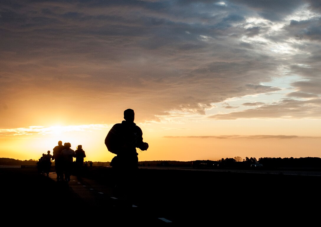 Runners participate in the Bunny Hop 5K at Langley Air Force Base, Va., April 3, 2015. The event aimed to raise awareness of Sexual Assault Awareness Month, an annual campaign to educate communities on preventing sexual violence throughout April. (U.S. Air Force photo by Senior Airman R. Alex Durbin/Released)