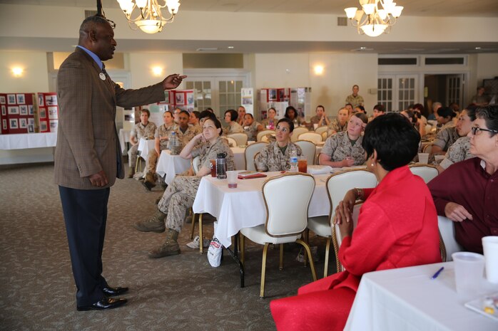 More than 100 Marines from across II Marine Expeditionary Force gathered for the fourth annual Vivian A. Holmes Female Marine Symposium at Marine Corps Air Station New River, N.C., March 26, 2015. Female Marines received informational classes, participated in guided discussions and attended an education-station fair to learn about issues directly related to female Marines and their families. 

