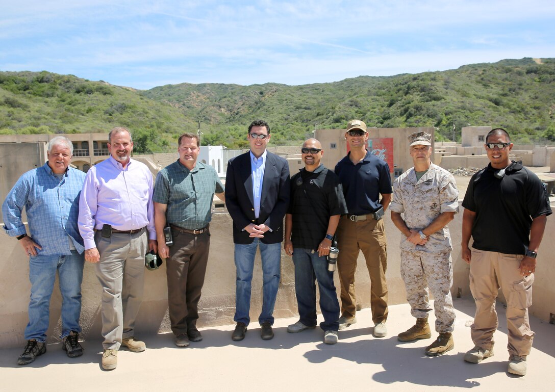 Congressman Jason Chaffetz, Chairman of the House Oversight Government and Reform Committee, was escorted by members of MCIWEST MCB-CAMPEN Government and External Affairs on a tour of training facilities and tenant commands aboard Camp Pendleton, April 6. The day concluded with a tour of the Infantry Immersion Trainer, a hands-on, mixed reality training facility that simulates the sights, smells, sounds and feel of village, in designated locations. The purpose of the facility is to provide a realistic environment in which to train Marines for deployment.