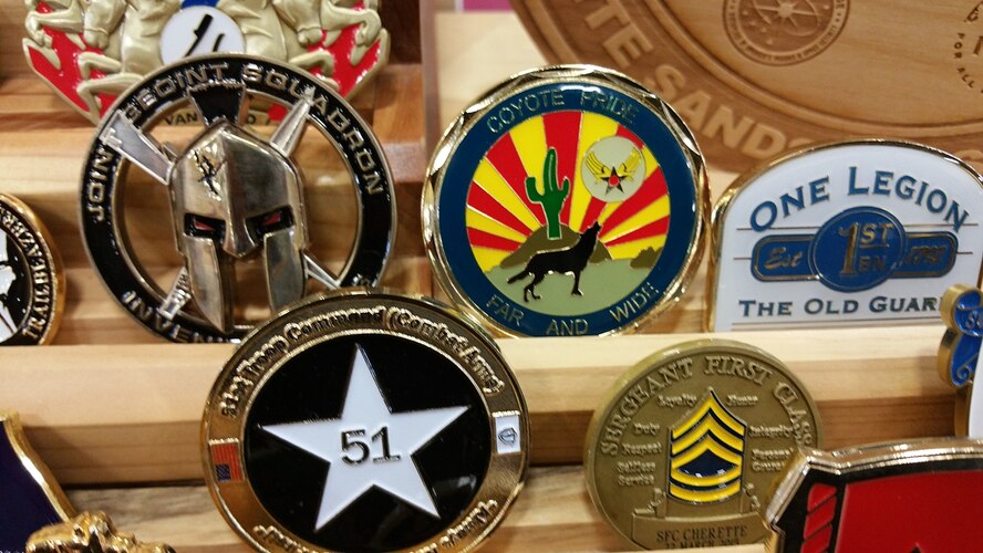 A 355th Medical Support Squadron coin was submitted for display in the White Sands Museum to show unit participation in the 26th Annual Bataan Memorial Death March at the U.S. Army White Sands Missile Range, March 22, 2015. (Courtesy photo)