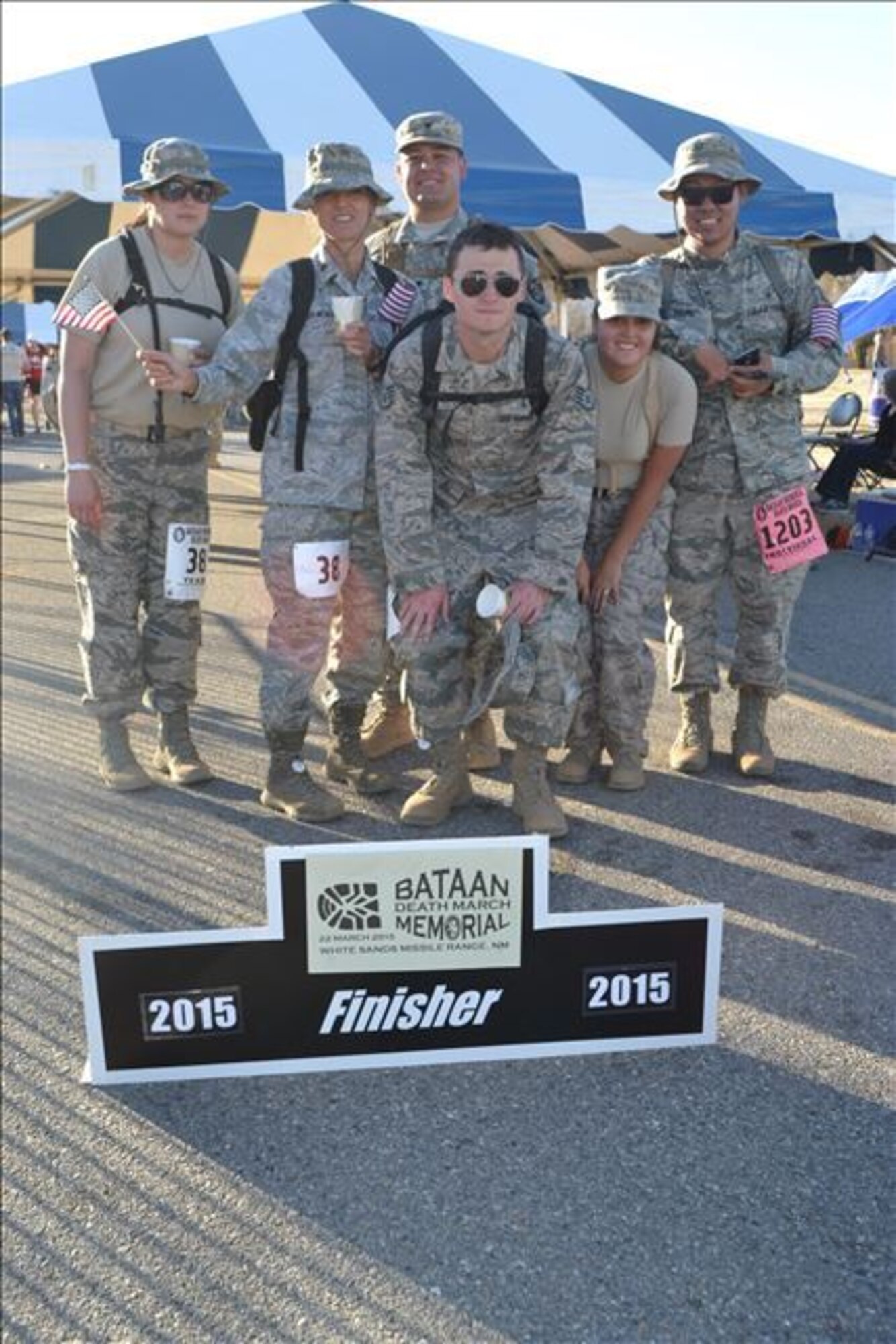 Six Airmen from the 355th Medical Support Squadron finished the 26th Annual Bataan Memorial Death March together at the U.S. Army White Sands Missile Range, March 22, 2015. (Courtesy photo)