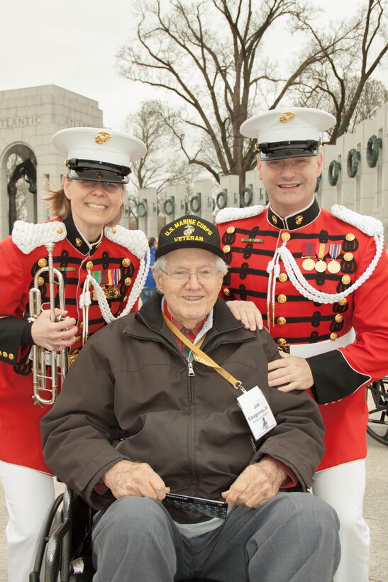 On April 8, 2015, Marine Band musicians sang the National Anthem and sounded "Taps" at the Honor Flight Chicago ceremony for World War II veterans on Wednesday, April 8, 2015. (U.S. Marine Corps photo by Staff Sgt. Rachel Ghadiali/released) 