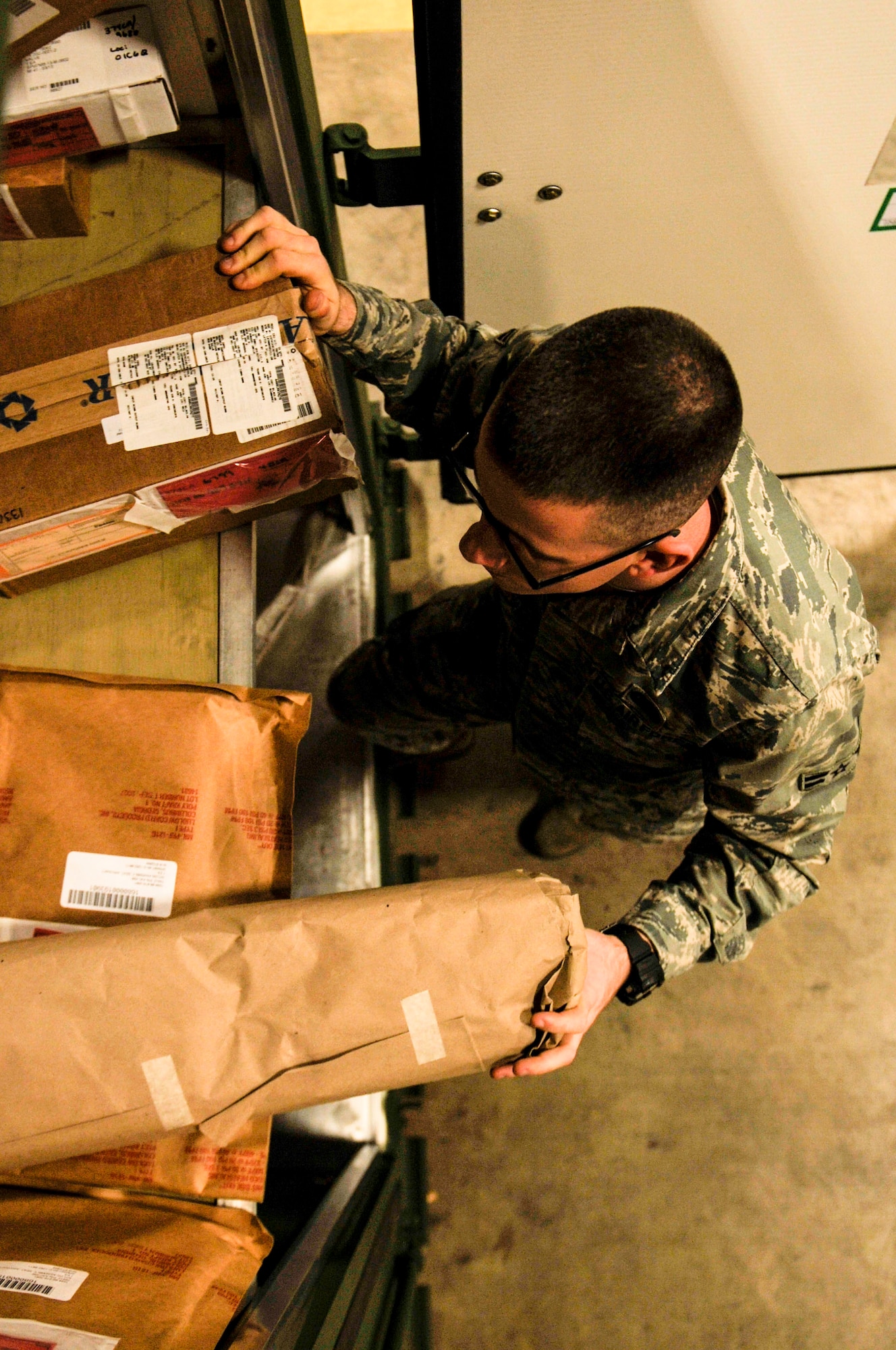 Airman 1st Class Zachery Deuyour, a 19th Logistics Readiness Squadron mobility readiness spares packages journeyman, inventories mobility readiness spares packages March 9, 2015, at Little Rock Air Force Base, Ark. MRSP’s and their contents are worth approximately $40 million. (U.S. Air Force photo by Senior Airman Stephanie Serrano)