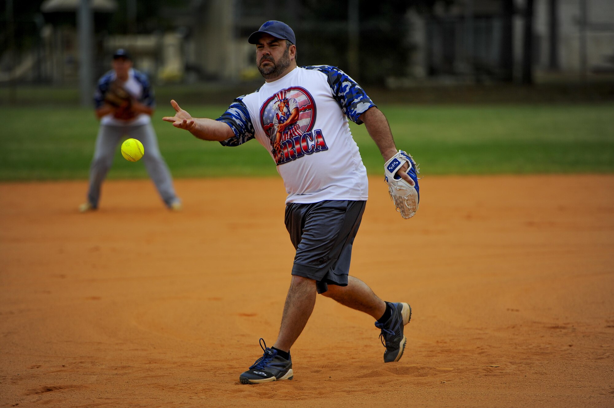 Paul Taylor, 25th Intelligence Squadron pitcher, throws a pitch during a softball game at Hurlburt Field, Fla., April 6, 2015. The game pitted the 25th IS against the 1st Special Operations Security Forces Squadron. (U.S. Air Force photo/Senior Airman Christopher Callaway) 