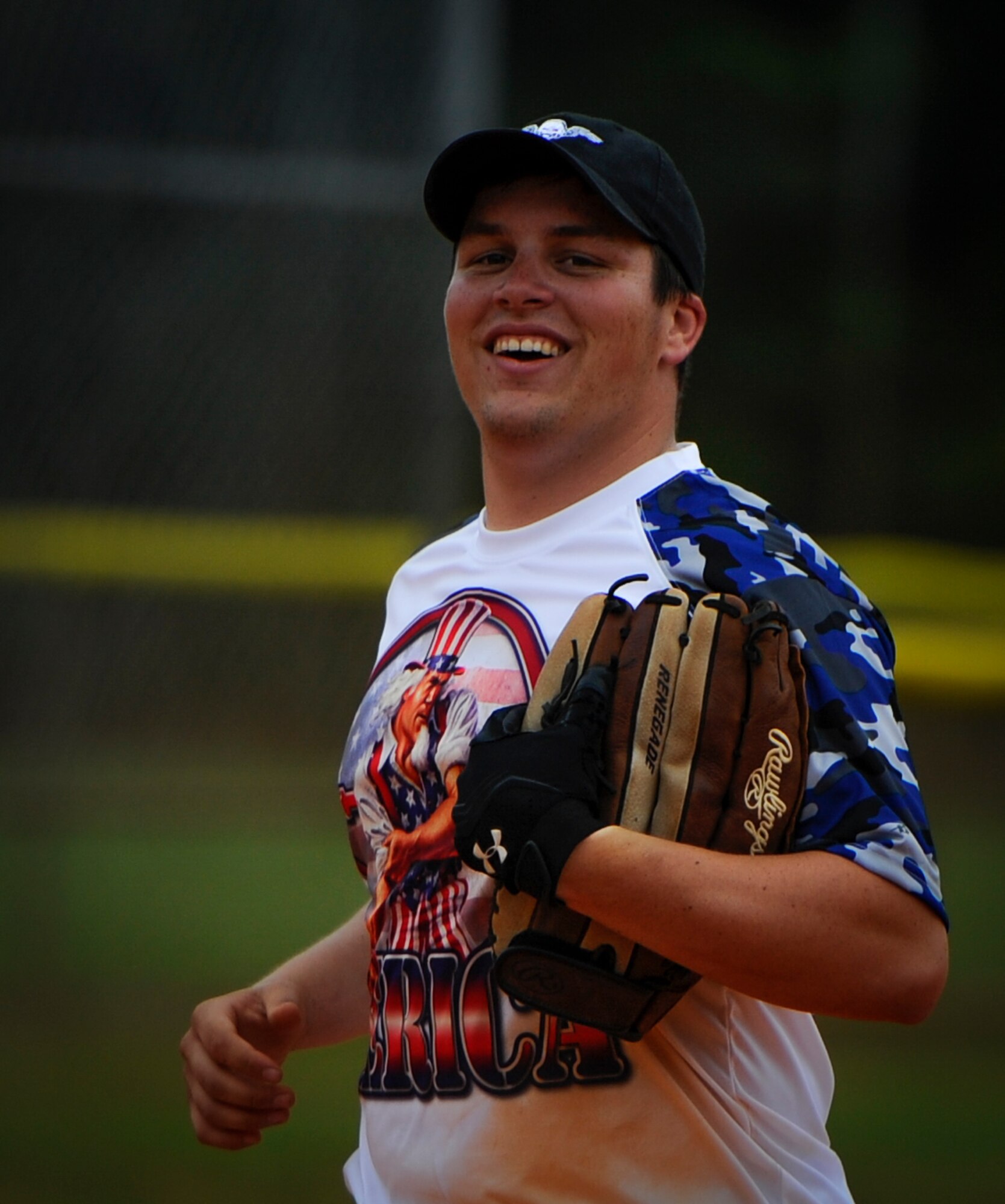Michael Maier, 25th Intelligence Squadron short stop, runs to the dugout during a softball game at Hurlburt Field, Fla., April 6, 2015. The game led off the annual Hurlburt Field Intramural Softball season. (U.S. Air Force photo/Senior Airman Christopher Callaway)