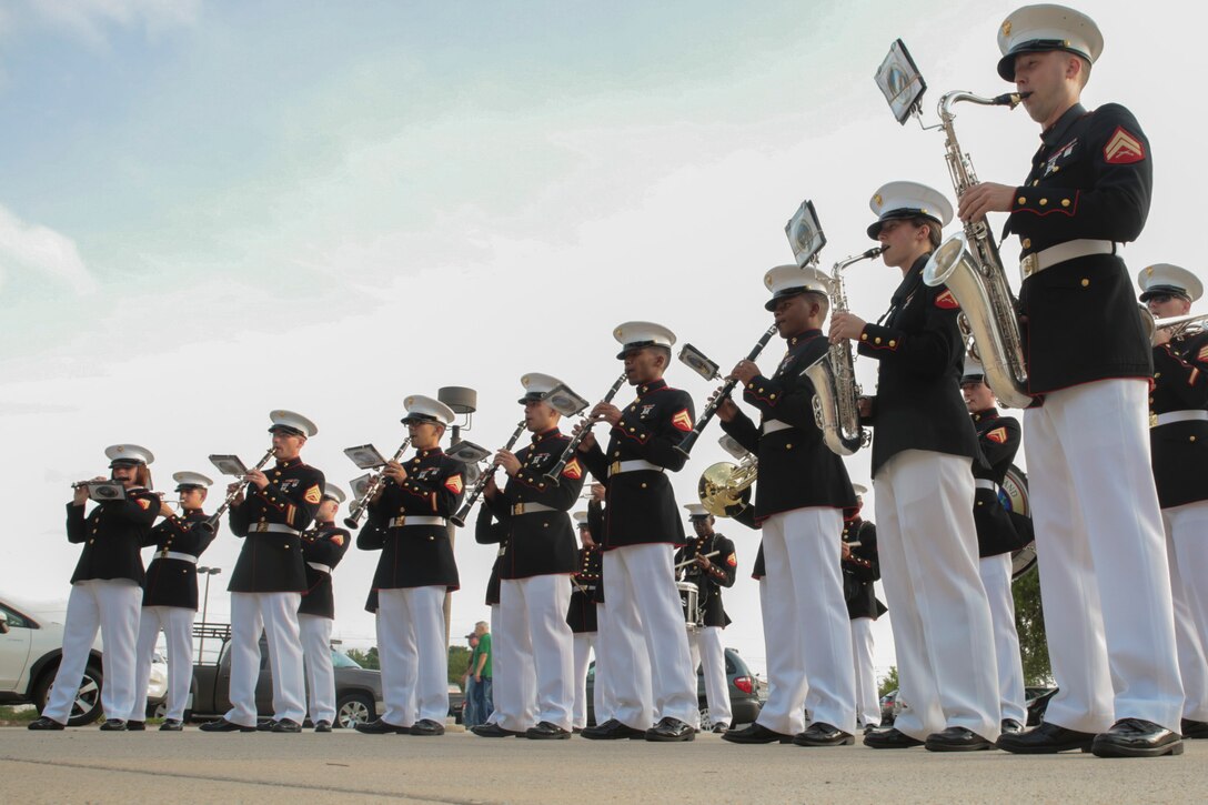 Marine Corps Band New Orleans performs for the season opener of the New Orleans Zephyrs baseball team at Zephyr Field, April 9, 2015. The band entertained attendees before the game with a wide repertoire of music from traditional marches and New Orleans-inspired songs to currently popular tunes. By playing in different events, the band is able to enhance the connection and relationship between the Marine Corps and the New Orleans community.  (U.S Marine Corps photo by Lance Cpl. Ian Ferro)