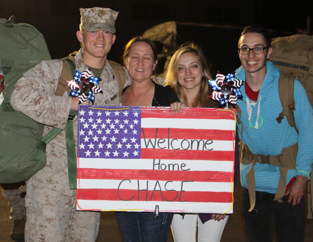 Families, friends and coworkers welcome home 100 Marines and Sailors from the command and logistics combat elements who deployed with the Special Purpose Marine Air Ground Task Force – Crisis Response – Central Command on Camp Pendleton, California April 5, 2015.  The Marines and Sailors deployed in September 2014 and were reinforced in December 2014. The SPMAGTF-CR-CC is a crisis response force that has the flexibility to quickly adapt to rapidly changing environments.
