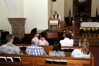 Chaplain (Maj.) Joseph Watson, 502nd Air Base Wing deputy joint base chaplain, leads worship services April 8, 2015 at Joint Base San Antonio-Randolph’s Chapel One. (U.S. Air Force photo by Harold China/Released)