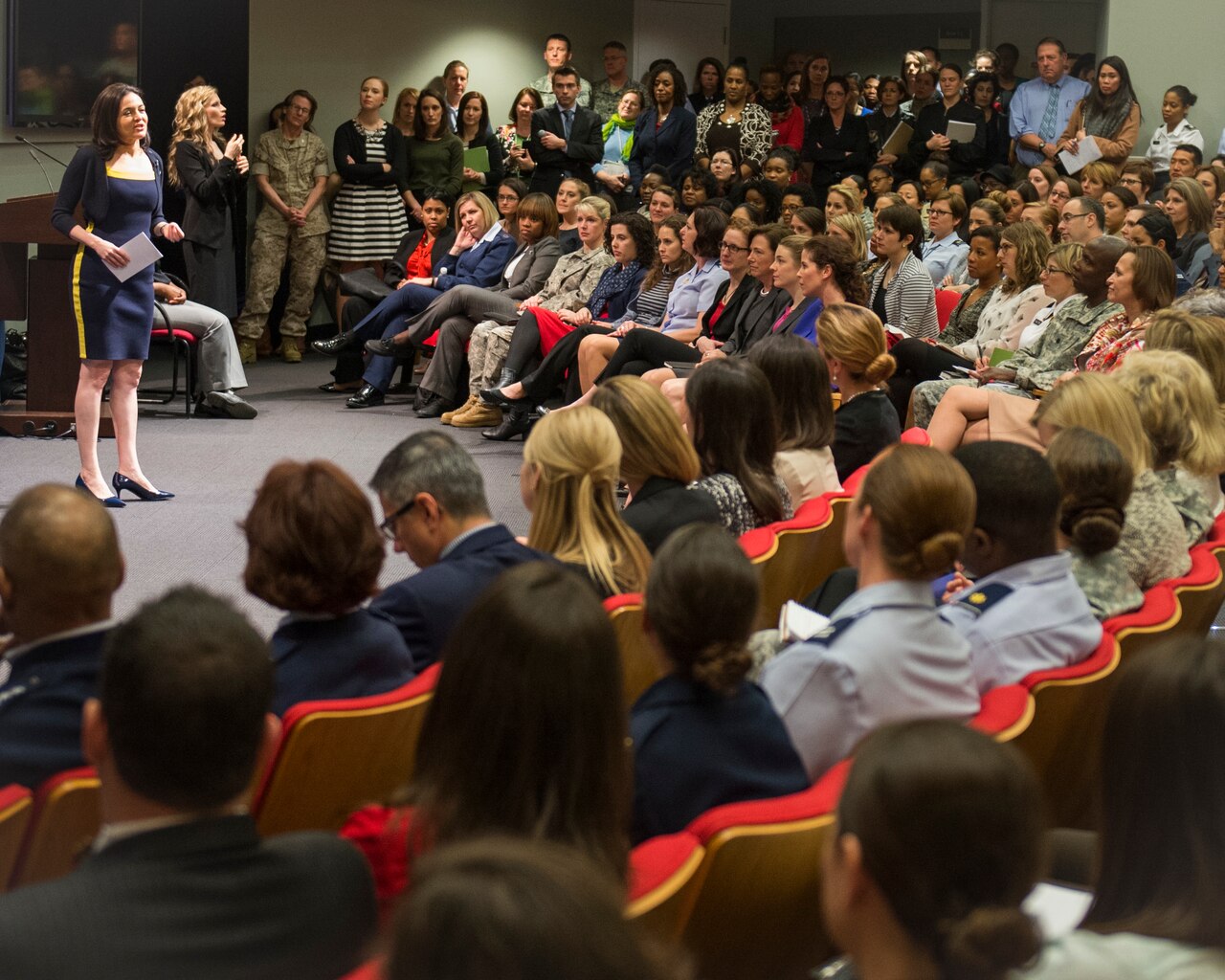 Sheryl Sandberg, founder of Lean In, speaks at the Pentagon  April 9, 2015. Sandberg spoke about how diverse leadership teams make better decisions. U.S. Army photo by Staff Sgt. Chuck Burden