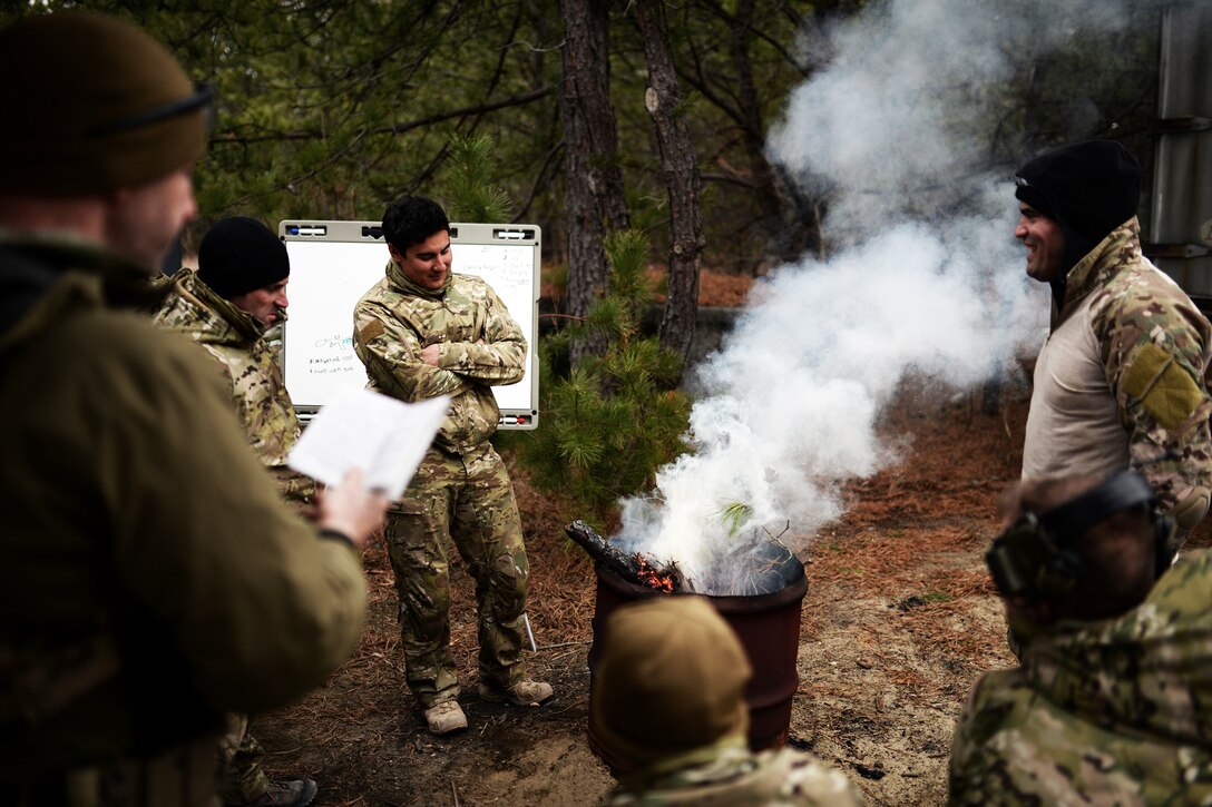 Air National Guard members conduct a multiday, live-fire course at the firing range in Westhampton Beach, N.Y., April 9, 2015. The training included tactical movement, responding to incoming fire, retrieving and caring for wounded individuals, and night shooting. The soldiers are assigned to the 103rd Rescue Squadron, 106th Rescue Wing.
