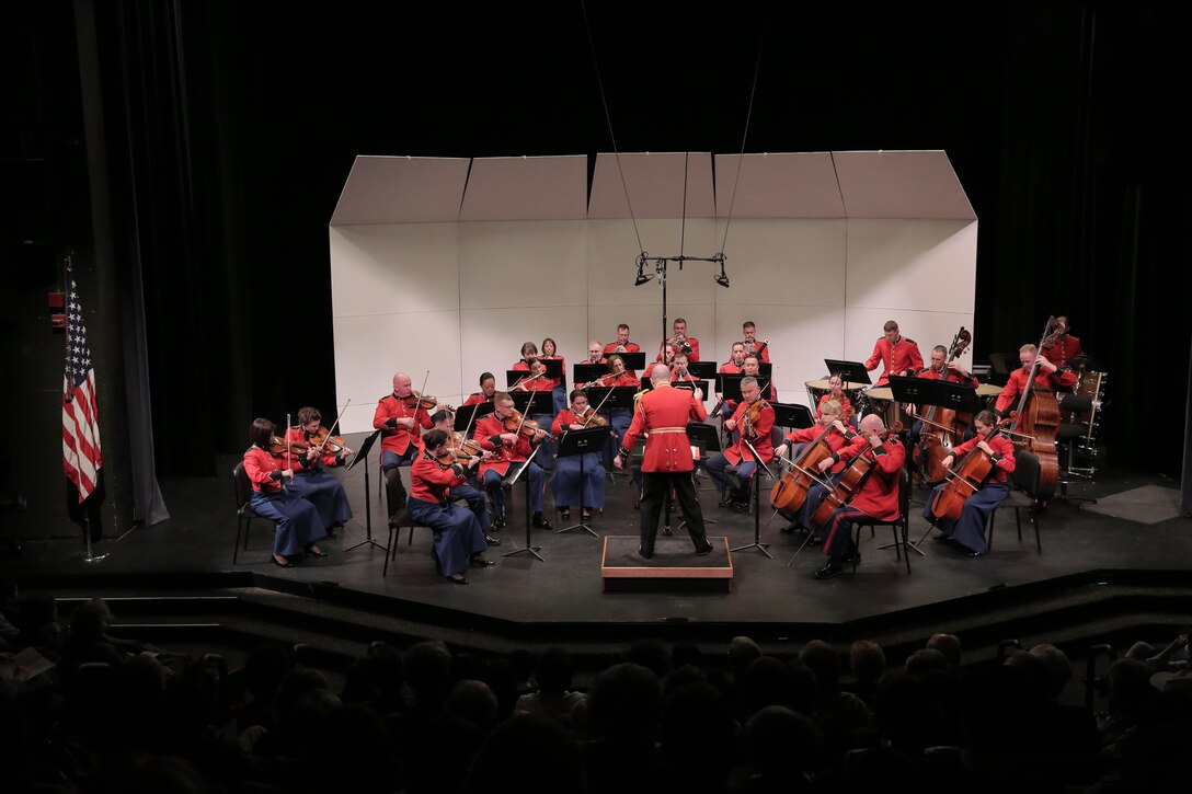 On April 12, 2015, the Marine Chamber Orchestra performed at Howard County Community College’s Horowitz Visual and Performing Arts Center in Columbia, Md. The program included Gioachino Rossini’s Overture to The Barber of Seville; Wolfgang Amadeus Mozart’s Violin Concerto No. 3 in G, K. 216; and Ludwig van Beethoven’s Symphony No. 2 in D, Opus 36. (U.S. Marine Corps photo by Gunnery Sgt. Amanda Simmons/released)