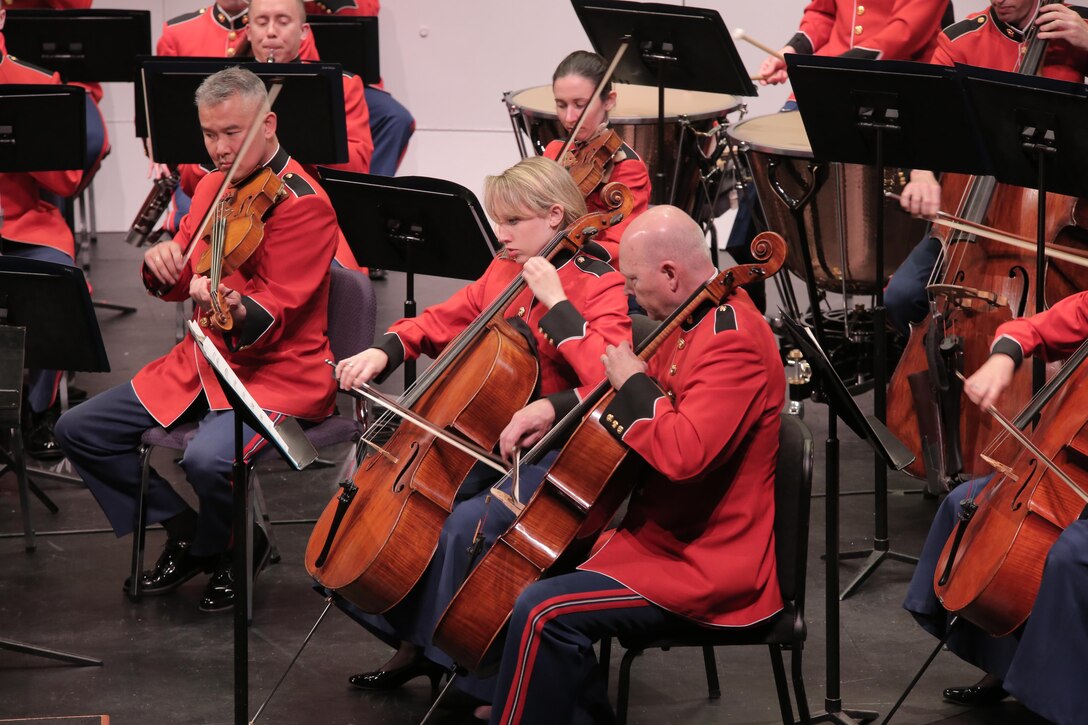 On April 12, 2015, the Marine Chamber Orchestra performed at Howard County Community College’s Horowitz Visual and Performing Arts Center in Columbia, Md. The program included Gioachino Rossini’s Overture to The Barber of Seville; Wolfgang Amadeus Mozart’s Violin Concerto No. 3 in G, K. 216; and Ludwig van Beethoven’s Symphony No. 2 in D, Opus 36. (U.S. Marine Corps photo by Gunnery Sgt. Amanda Simmons/released)