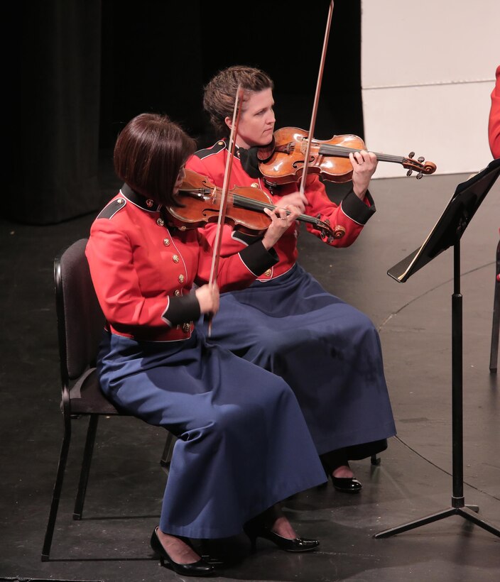 On April 12, 2015, the Marine Chamber Orchestra performed at Howard County Community College’s Horowitz Visual and Performing Arts Center in Columbia, Md. The program included Gioachino Rossini’s Overture to The Barber of Seville; Wolfgang Amadeus Mozart’s Violin Concerto No. 3 in G, K. 216; and Ludwig van Beethoven’s Symphony No. 2 in D, Opus 36. (U.S. Marine Corps photo by Gunnery Sgt. Amanda Simmons/released)