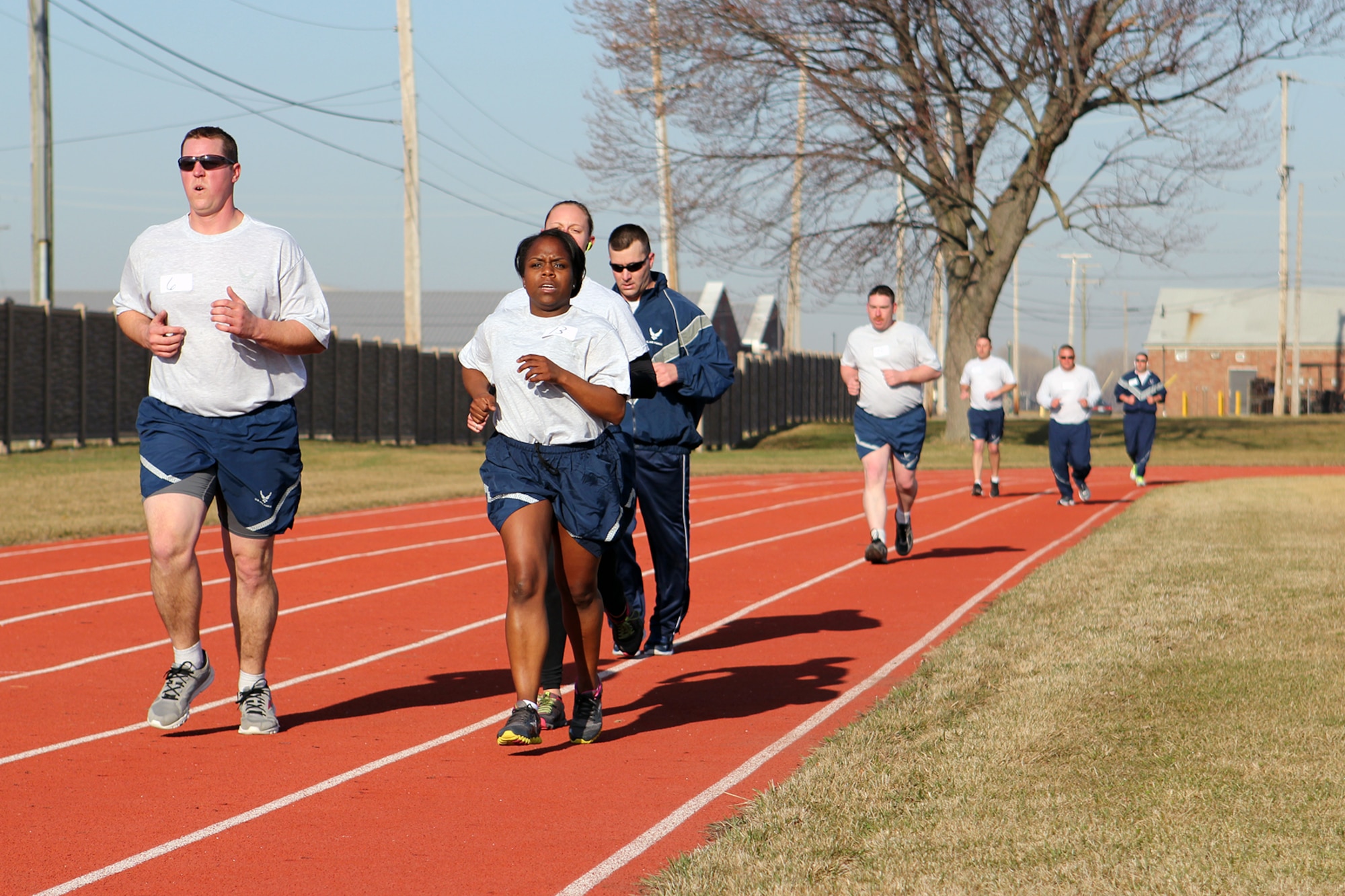 150412-Z-VA676-017 -- Airmen of the 127th Wing complete the run during their annual physical fitness assessment at Selfridge Air National Guard Base, Mich., April 12, 2015. Airmen are tested annually to ensure they continue to meet Air Force physical fitness standards. (U.S. Air National Guard photo by Tech. Sgt. Dan Heaton)