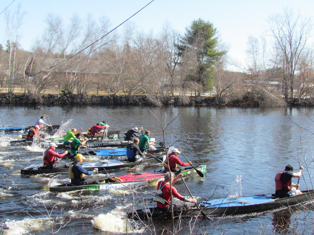 Kayakers came out to enjoy the 52nd Annual River Rat Race April 12, as water was released from both Birch Hill and Tully Lake dams in Royalston, Massachusetts, along the Millers River. The Corps of Engineers provided water release flows of approximately 1,100 cubic feet per second (cfs) from Birch Hill Dam and 300 cfs from Tully Lake Dam for Saturday, April 11 and Sunday, April 12, according to Project Manager Jeffrey Mangum in Royalston.