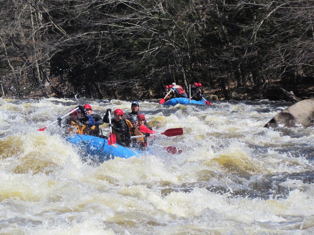 Paddlers hit whitewater rapids during the 52nd Annual River Rat Race April 12 on the Athol-Orange section of the Millers River in Massachusetts. Water was released by the U.S. Army Corps of Engineers from both Birch Hill and Tully Lake dams in Royalston with flows of approximately 1,100 cubic feet per second (cfs) from Birch Hill Dam and 300 cfs from Tully Lake Dam for the event, according to Project Manager Jeffrey Mangum in Royalston.