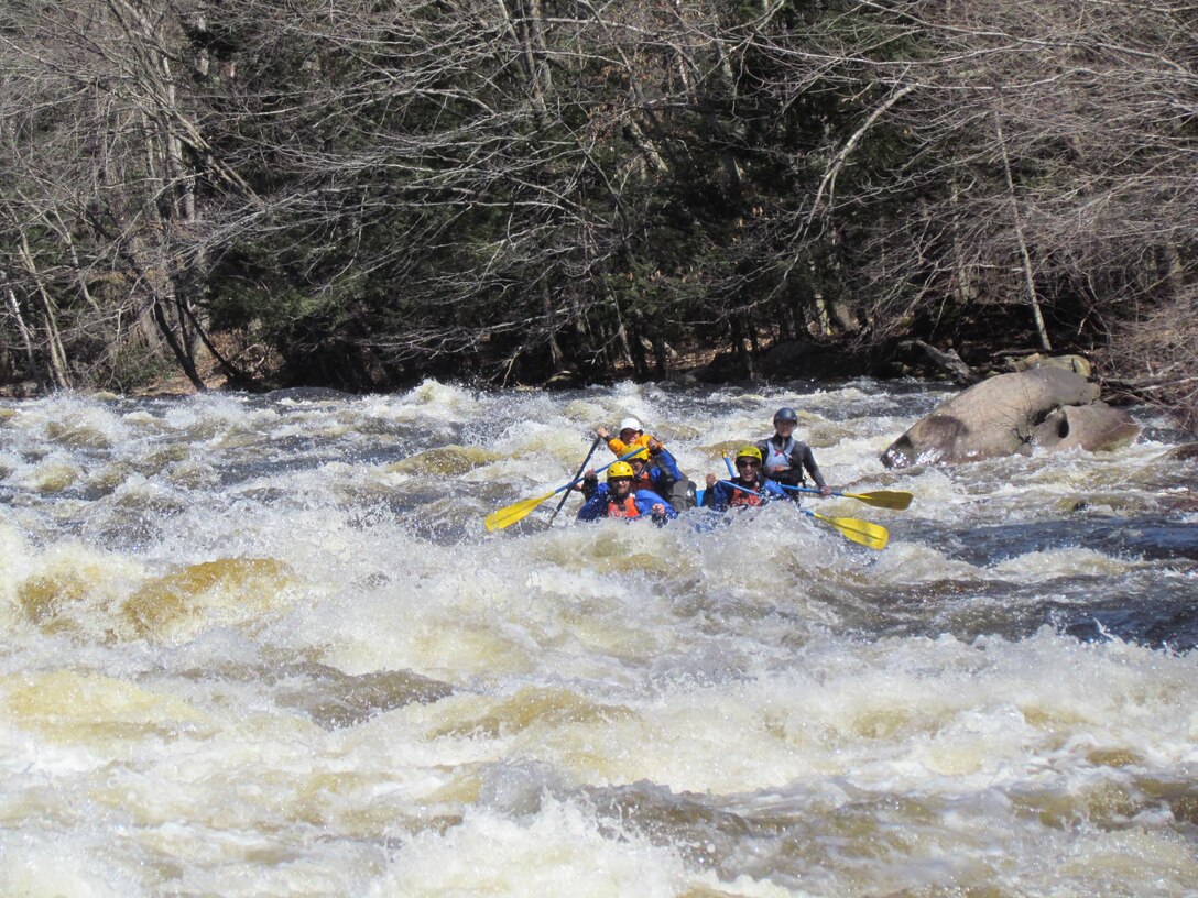Paddlers hit whitewater rapids during the 52nd Annual River Rat Race April 12 on the Athol-Orange section of the Millers River in Massachusetts. Water was released by the U.S. Army Corps of Engineers from both Birch Hill and Tully Lake dams in Royalston with flows of approximately 1,100 cubic feet per second (cfs) from Birch Hill Dam and 300 cfs from Tully Lake Dam for the event, according to Project Manager Jeffrey Mangum in Royalston.