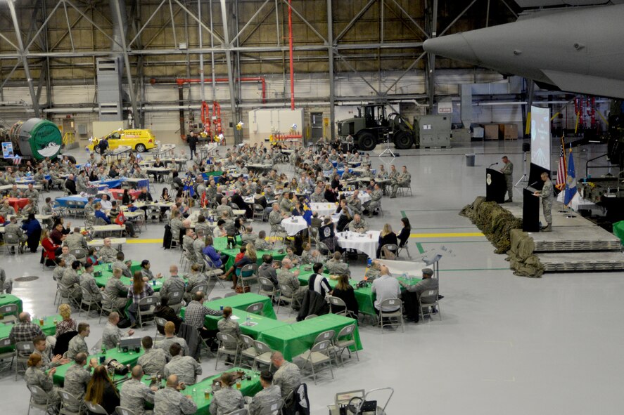 Participants of the 62nd Maintenance Group LogFest converse, April 10, 2015, at Joint Base Lewis-McChord, Wash. The event highlighted the top performers in the 62nd MXG and gave Airmen an opportunity to socialize with their leadership. (U.S. Air Force photo/ Senior Airman Jacob Jimenez)